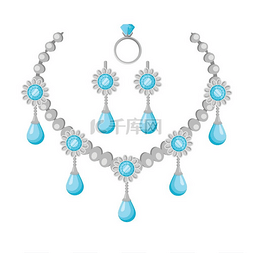 浪漫珠宝图片_平面设计中的宝石矢量项链。