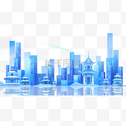 城市夜幕图片_扁平都市建筑群蓝色