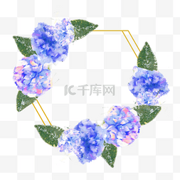 复古蓝色水彩花卉婚礼边框