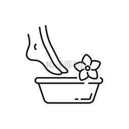 线性轮廓图片_足疗女性脚在水疗碗中有水和花朵