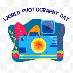 世界摄影日蓝色可爱照相机