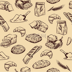 羊角面包图片_面包店无缝图案面包羊角面包糕点