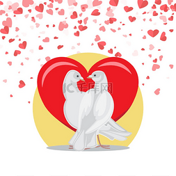 用心装饰图片_鸽子是爱的象征，情人节明信片上
