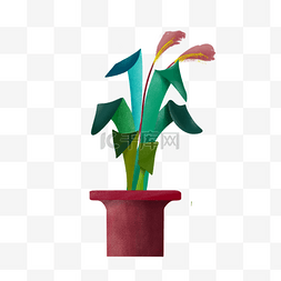 彩色绿植图片_卡通彩色叶子室内植物盆栽