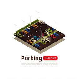 交通更图片_等距和孤立的城市组成带有停车描