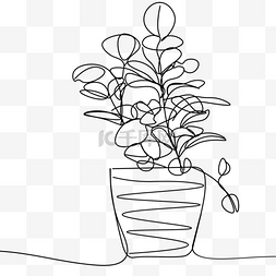 连续线条画植物盆栽