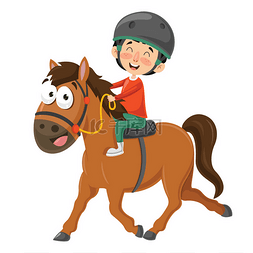 手绘骑马图片_儿童骑马的向量例证
