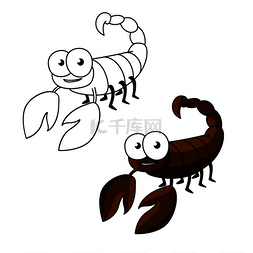 可爱的棕色小蝎子卡通人物，尾巴