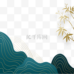 中国风山石树木传统金色花纹背景