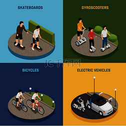 骑滑板车的人图片_个人生态交通 2x2 设计概念集的人