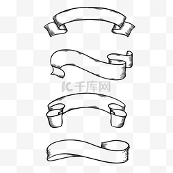 丝带横幅卡通线稿简约图案