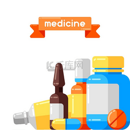 护理背景图片_与药瓶和药丸的背景。