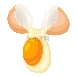 母鸡和鸡蛋图片_破碎的鸡蛋壳和液体鸡蛋的插图。