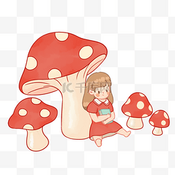 春季女孩插画图片_春天春季自然人物与植物蘑菇