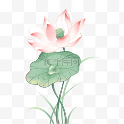 中式水彩花卉图片_水彩水墨新中式工笔淡彩荷花景观