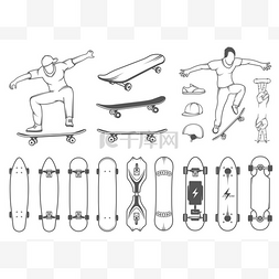 Set of Skateboards, Equipment, and Elements o