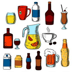 各种饮料、酒精和饮料图标，包括