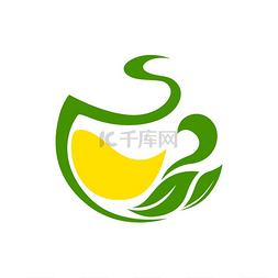 带有柠檬隔离创意标志的茶草药热