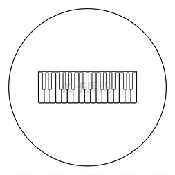 黑色钢琴键图片_钢琴键图标在圆圈矢量图中勾勒出
