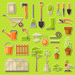 农村房间套门图片_一套园林工具和物品。