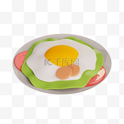 煎鸡蛋图片_3D立体C4D早餐健康饮食煎鸡蛋