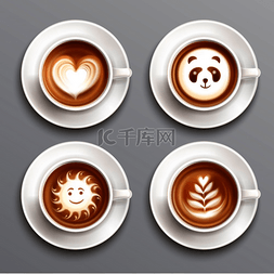 拿铁咖啡艺术的现实主义设置与杯