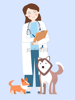 兽医图片_兽医和旁边站着的动物，一个病媒