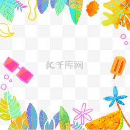 花树叶水果边框图片_水彩植物热带夏季叶子边框