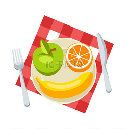 卡通早餐食物图片_早餐插图盘子里的健康食品水果咖