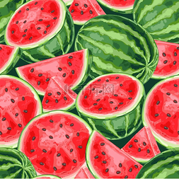 西瓜和西瓜片的无缝图案夏季水果