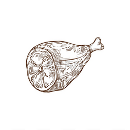 卢浮宫素描图片_生猪肉腿西班牙孤立烤牛肉骨素描