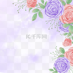 盛开玫瑰边框素材图片_浪漫紫粉色玫瑰花水彩花卉边框