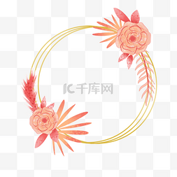 圆形箭头边框素材图片_波西米亚边框水彩花卉