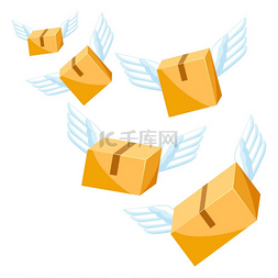 快递运输带图片_带翅膀的包装盒。