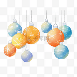水彩圣诞彩色带雪花装饰球