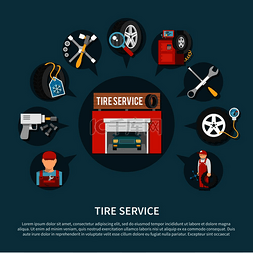 汽车服务图标图片_用于修理车辆和各种汽车零件的轮