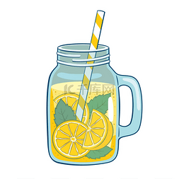 手绘卡通玻璃瓶图片_玻璃瓶柠檬水。向量群，白色背景