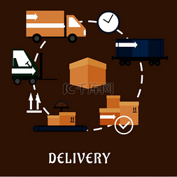 交付包裹图片_交付、运输和物流平面图标与集装