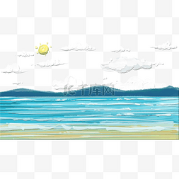 风景油画白云图片_油画风景海滩远山