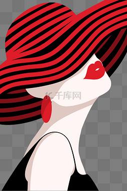抽象女王图片_三八红黑优雅妇女节戴帽子女性