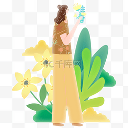 春夏旅游拍照女性人物插画