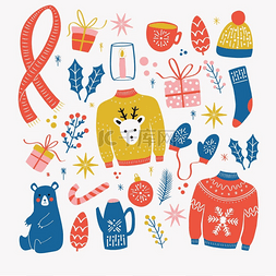 泰迪底纹图片_新年和圣诞节元素的集合。