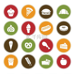 剪纸食物图片_不同食物图标的矢量图解