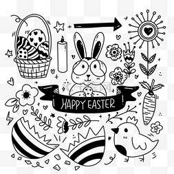彩蛋和兔子复活节涂鸦风线条画
