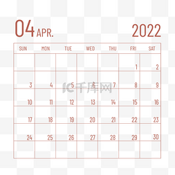 2022年图片_简约桌面日历计划2022年四月月历