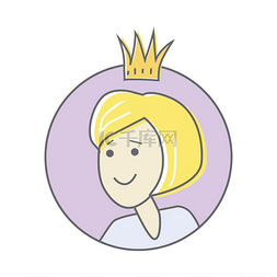 头戴皇冠的年轻女子头像图标。