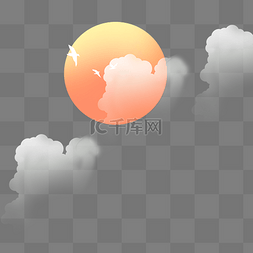古风飞鸟素材图片_中国风古风红日白云透明云朵