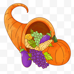 秋季水果蔬菜图片_感恩节聚宝盆里有可口的食物