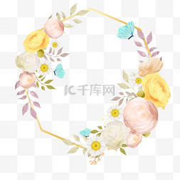 花卉装饰标签图片_花卉边框蝴蝶水彩风格淡色