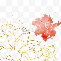 红色晕染花朵水彩金边花卉